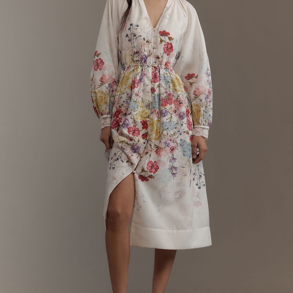 Floral Midi Dress in White and Pink Anthropology Let Me Be
